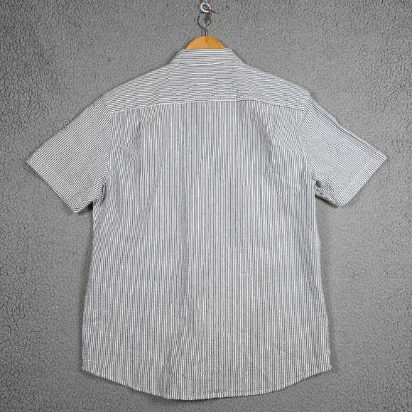 Black Brown Shirt Men Size Medium WhiteStriped Seersucker Summer Lightweight NWT - Picture 5 of 11